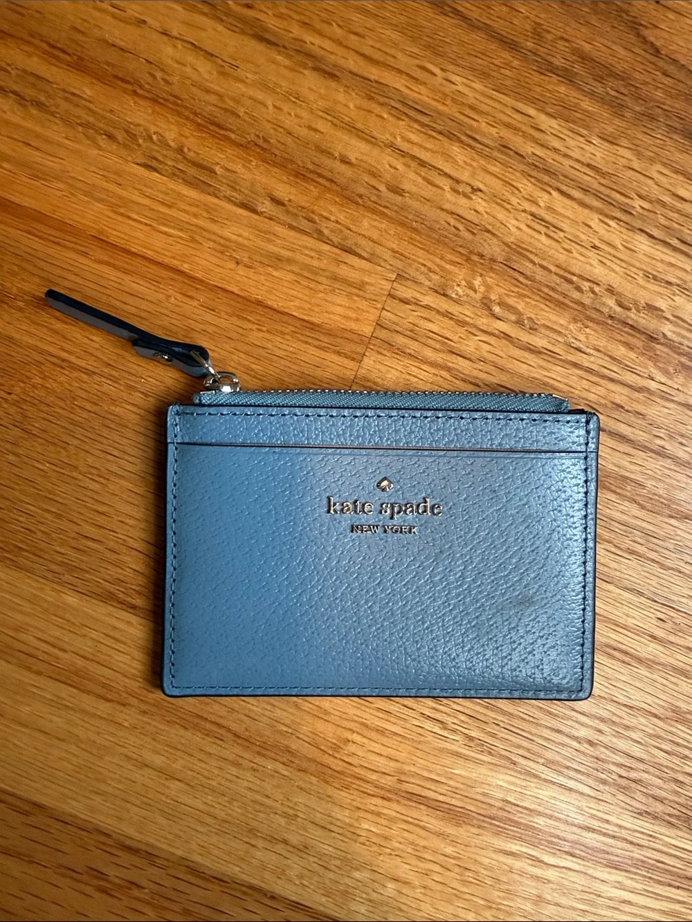 kate spade Slate Blue Leather Zip Card Case wallet